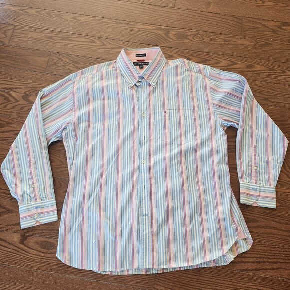 Tommy Hilfiger Men’s XL Multicolor Striped Long Sleeve Button Down Dress Shirt - Picture 1 of 9